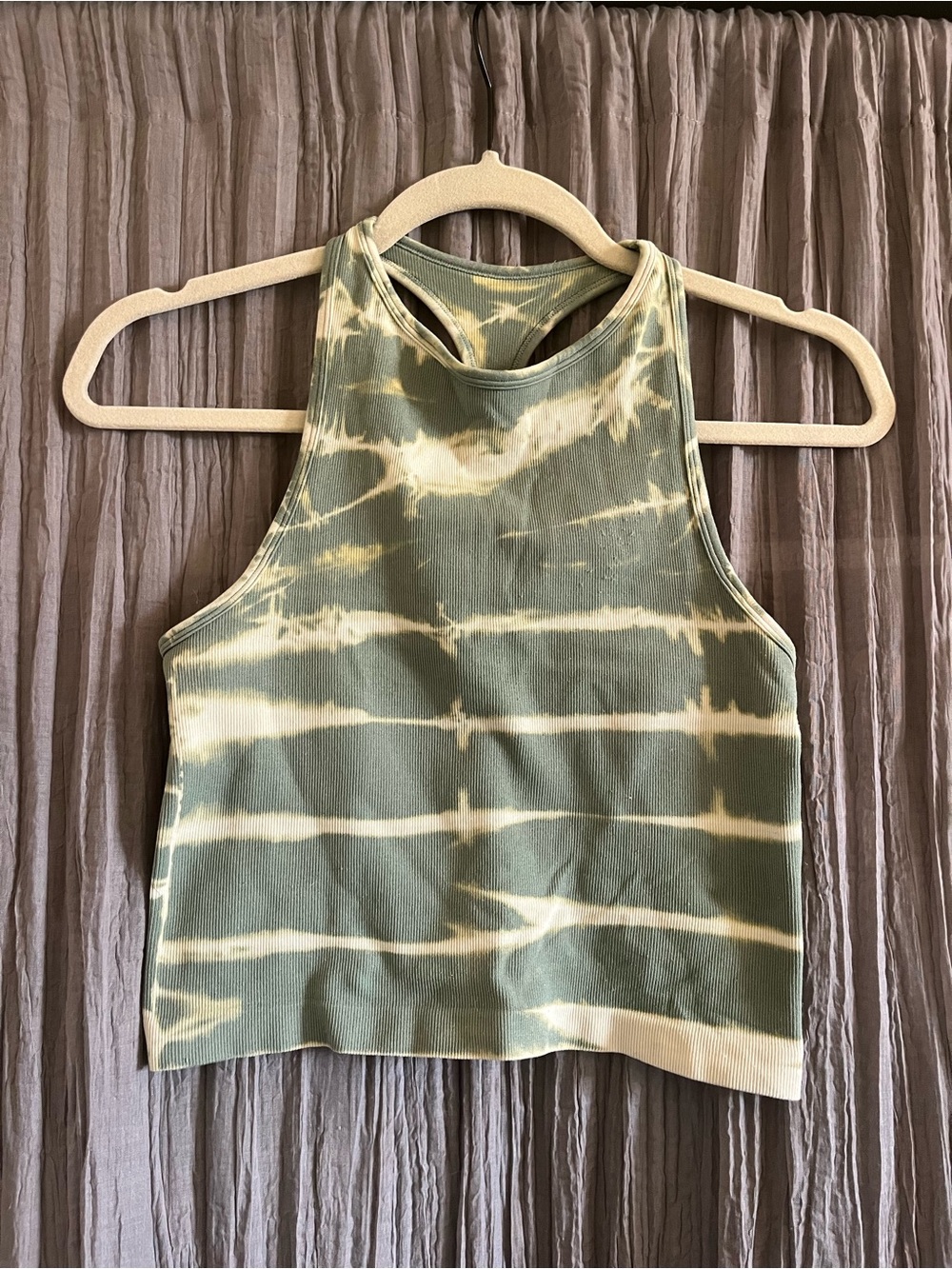 Sage Green Tie Dye Ribbed High Neck Cropped Tank Top Racerback